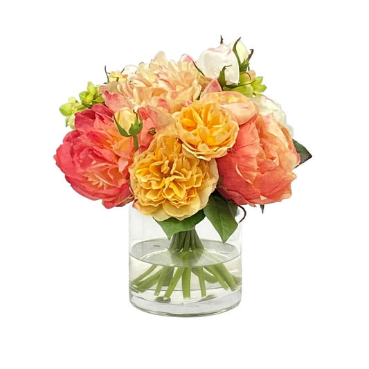 PEONY AND ROSE IN VASE 10.5"H (PACK OF 4)